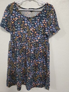 Girls' Navy Floral Short-Sleeve Casual Dress